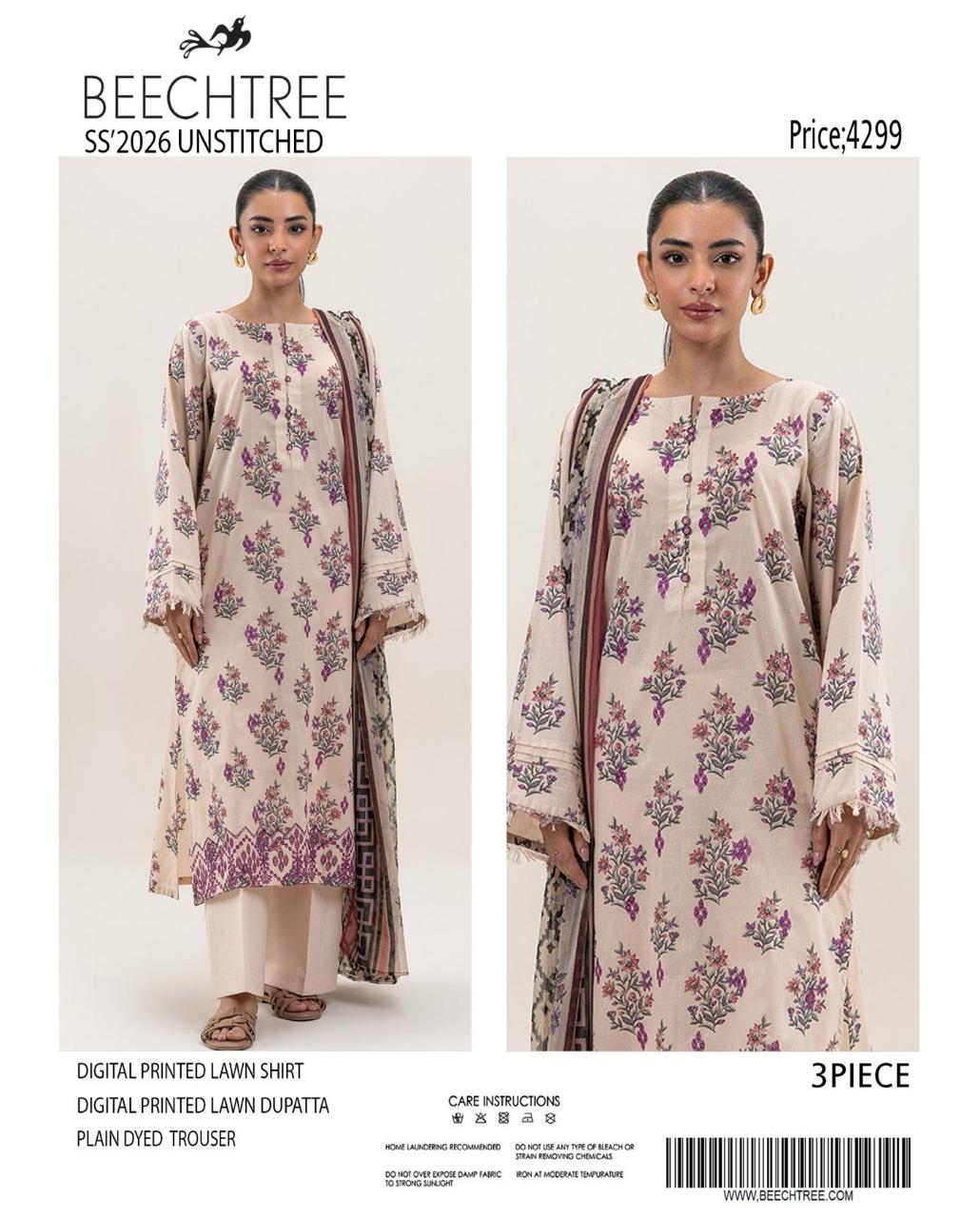 Beechtree Latest Collection 🌼✨_
Digital Lawn Shirt, Plain Dyed Trouser & Digital Lawn Dupatta!